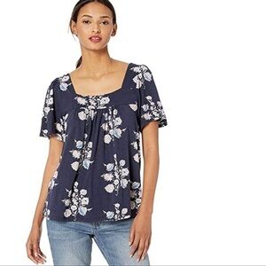 Lucky Brand Floral Print Square Neck Short Sleeve Top Size XS Women